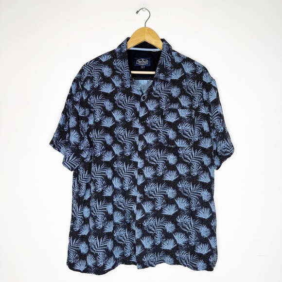Nat Nast Men's Black and Blue Leaf Print Shirt Short Sleeve Button Front Size XL - Picture 1 of 5
